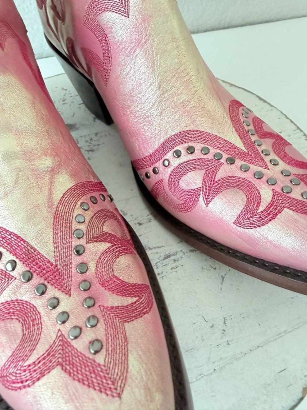Old Gringo SHAY Pink Cowboy Boots Womens Size 9 Western Gold Leather Short - Picture 6 of 11